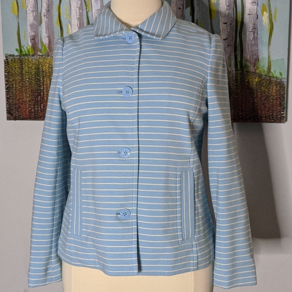 Talbot's Blue Knit Jacket with Nautical Buttons
